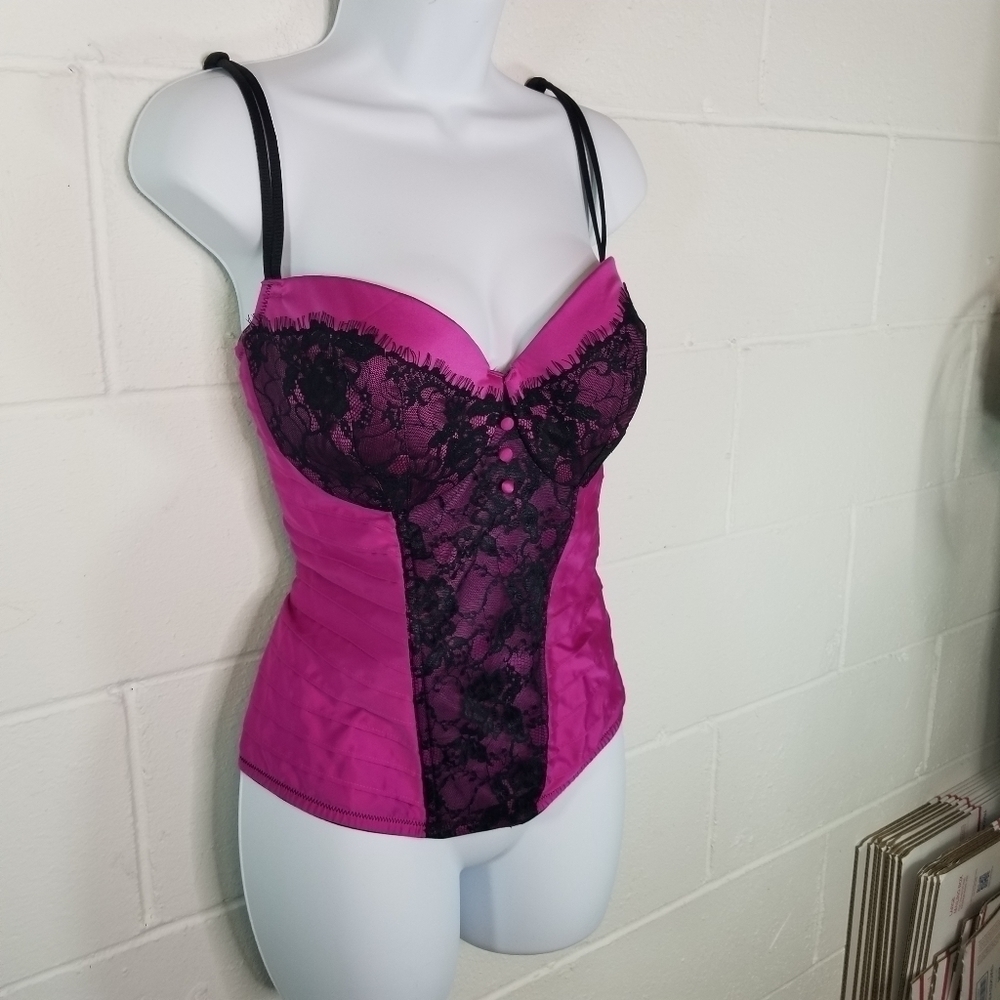 Cacique magenta pink black lace corset bustier plus 18/20 - Picture 4 of 7